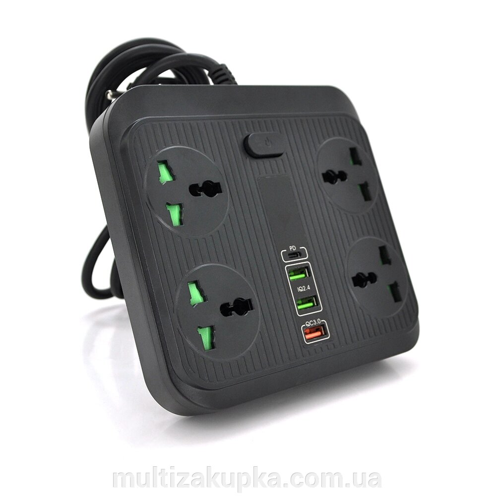 Мережевий фільтр TB-Т18, 4 розетки + 2 USB + PD, 2 м, перетин 3х0,75мм, 3000W, Black, Box від компанії Mультізакупка - фото 1