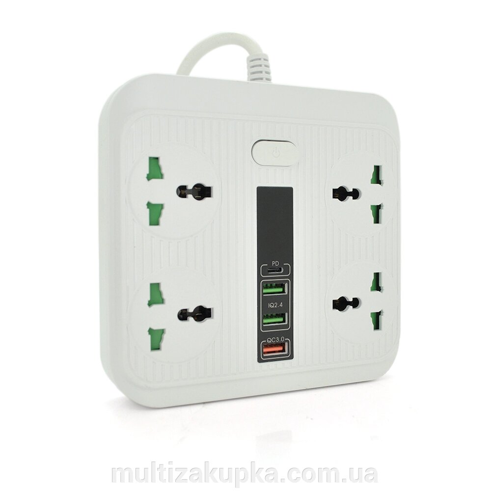 Мережевий фільтр TB-Т18, 4 розетки + 2 USB + PD, 2 м, перетин 3х0,75мм, 3000W, White, Box від компанії Mультізакупка - фото 1