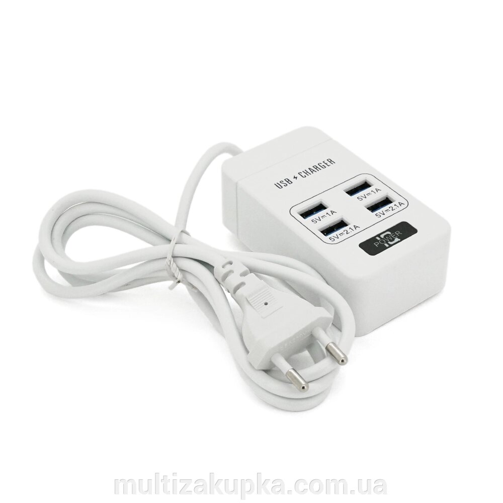 Мережевий фільтр ТВ-Т05, 4 USB, 1.5 м, перетин 3х0, 75мм, 2.1А, White, Box від компанії Mультізакупка - фото 1