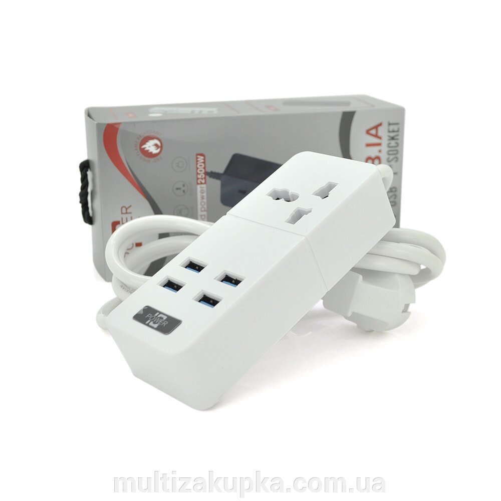 Мережевий фільтр ТВ-Т06, 1 розетка + 4 USB, 2 м, перетин 3х0,75мм, 2500W, White, Box від компанії Mультізакупка - фото 1