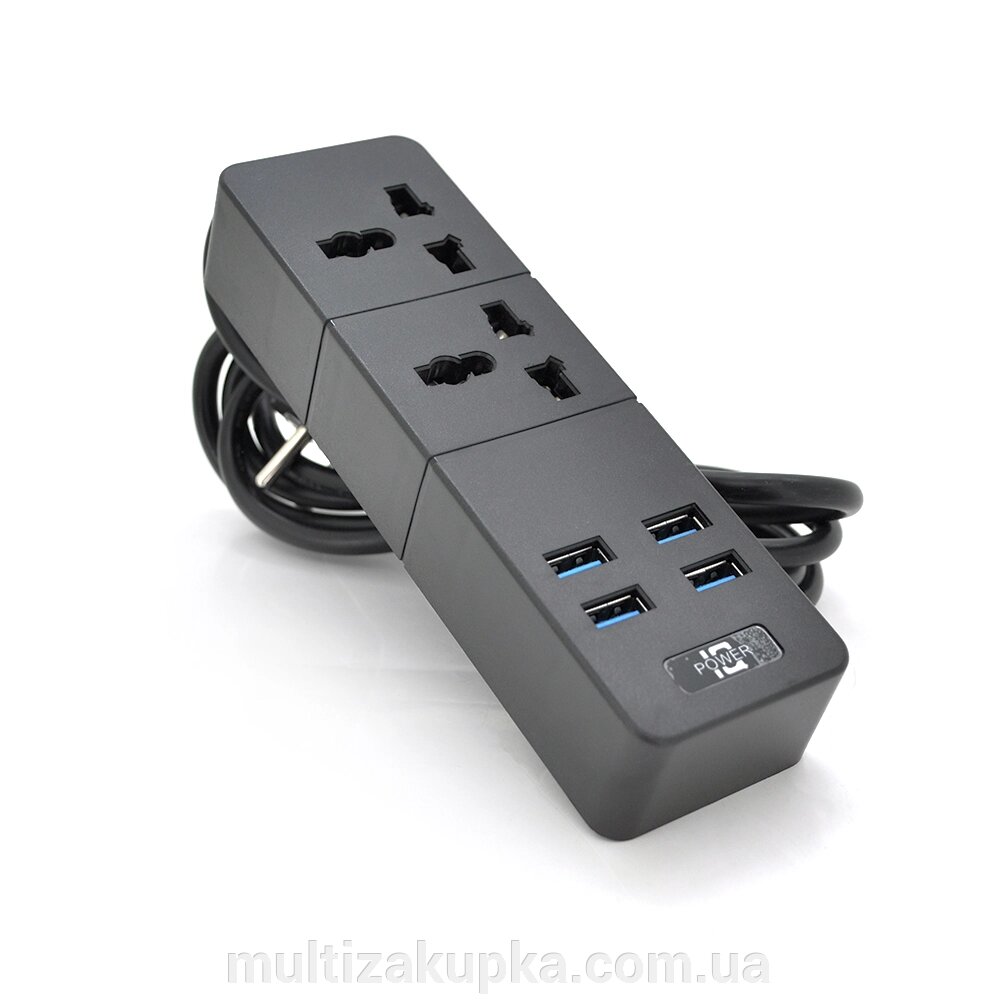 Мережевий фільтр ТВ-Т07, 2 розетки + 4 USB, 2 м, перетин 3х0,75мм, 2500W, Black, Box від компанії Mультізакупка - фото 1