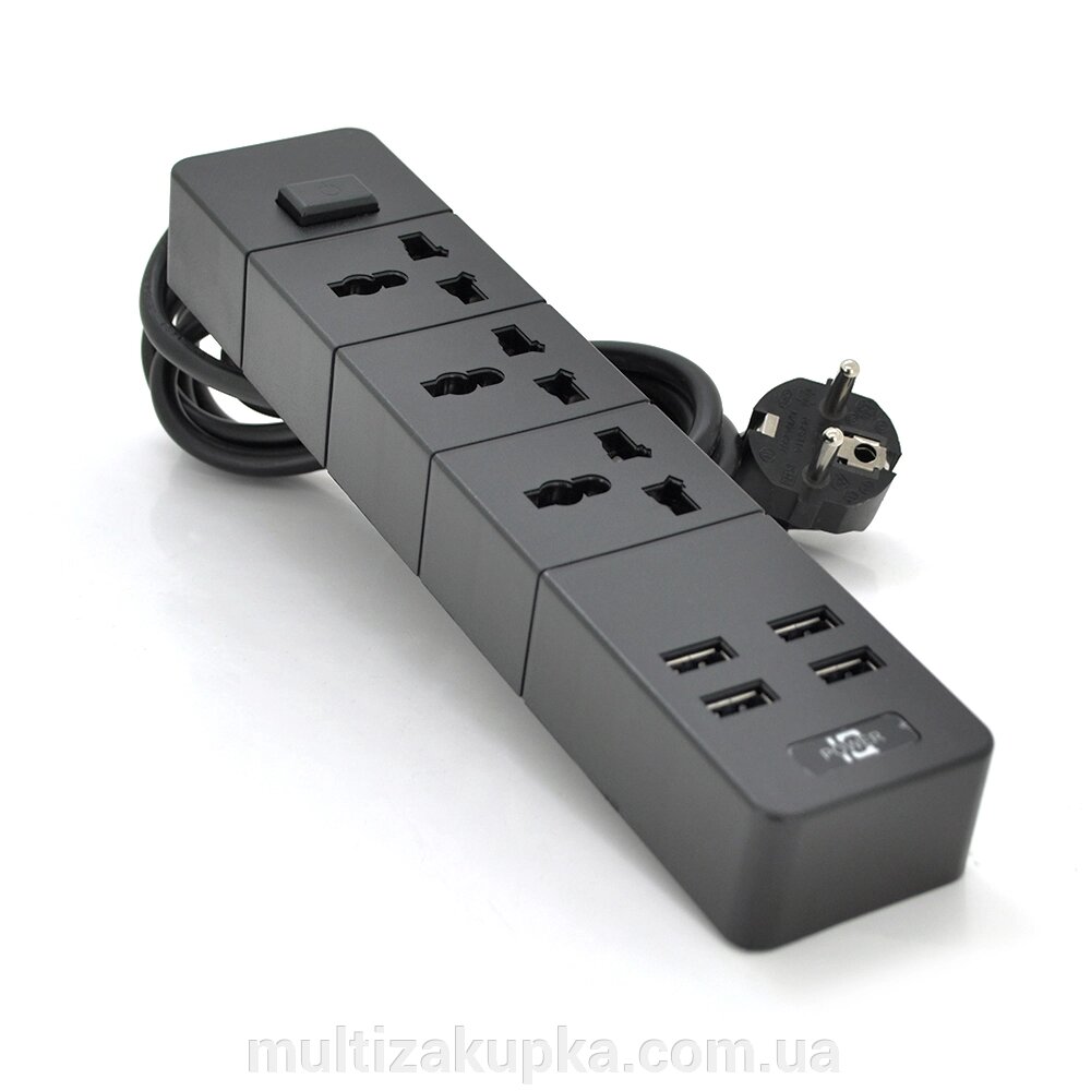 Мережевий фільтр ТВ-Т08, 3 розетки + 4 USB, 2 м, перетин 3х0,75мм, 2500W, Black, Box від компанії Mультізакупка - фото 1