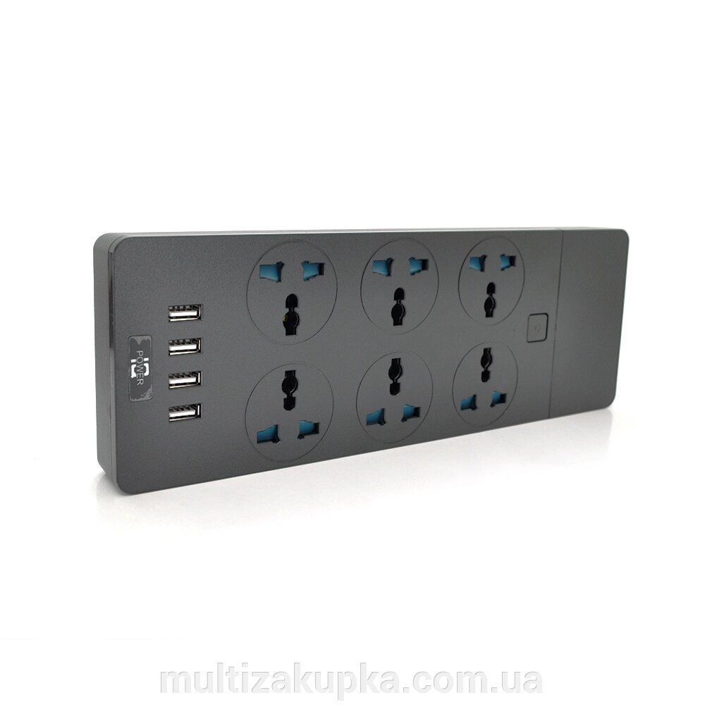 Мережевий фільтр ТВ-Т12, 6 розеток + 4 USB, 2 м, перетин 3х0,75мм, 3000W, Black, Box від компанії Mультізакупка - фото 1