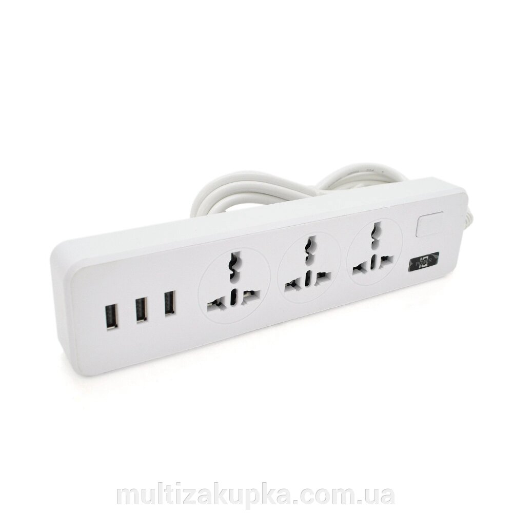 Мережевий фільтр ТВ-Т13, 3 розетки + 3 USB, 2 м, перетин 3х0,75мм, 2500W, White, Box від компанії Mультізакупка - фото 1