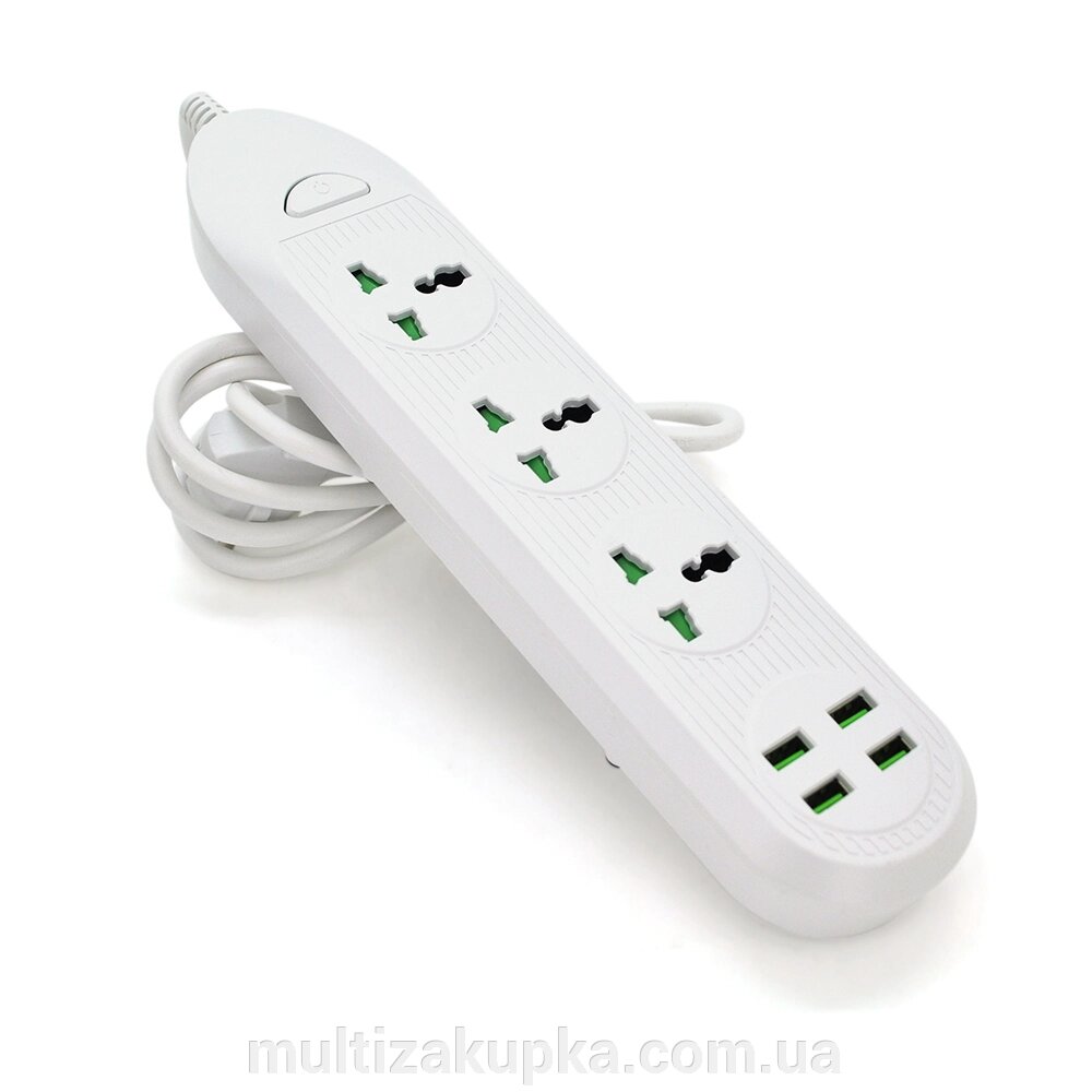 Мережевий фільтр ТВ-Т16mini, 3 розетки + 4 USB, 2 м, перетин 3х0, 75мм, 3000W, White, Box від компанії Mультізакупка - фото 1