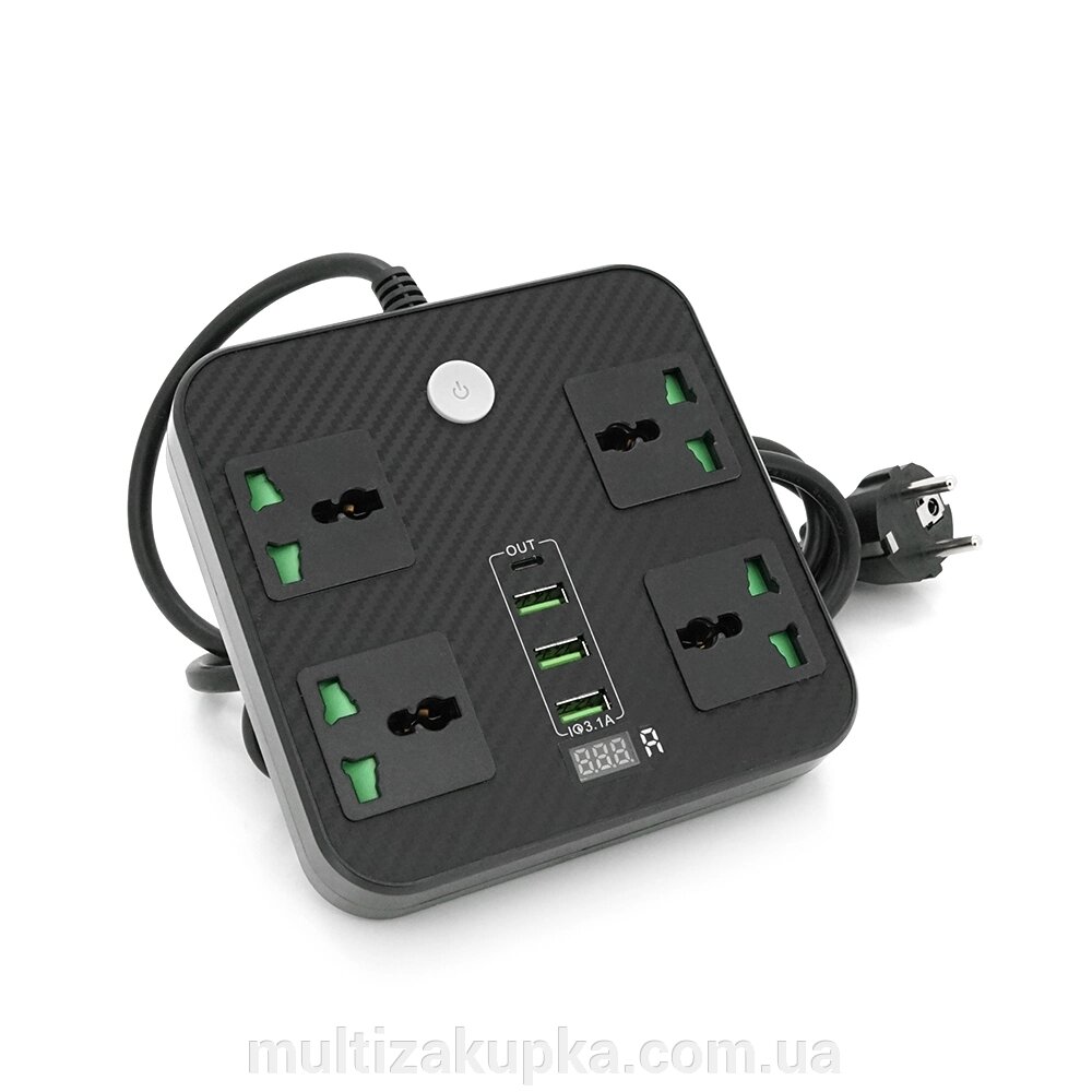 Мережевий фільтр ТВ-Т90, 4 розетки + 3 USB, 2 м, перетин 3х0, 75мм, 3000W, Black, Box від компанії Mультізакупка - фото 1