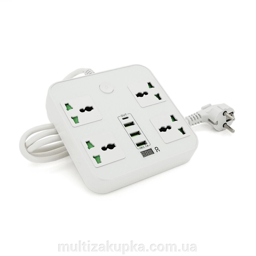 Мережевий фільтр ТВ-Т90, 4 розетки + 3 USB, 2 м, перетин 3х0, 75мм, 3000W, White, Box від компанії Mультізакупка - фото 1