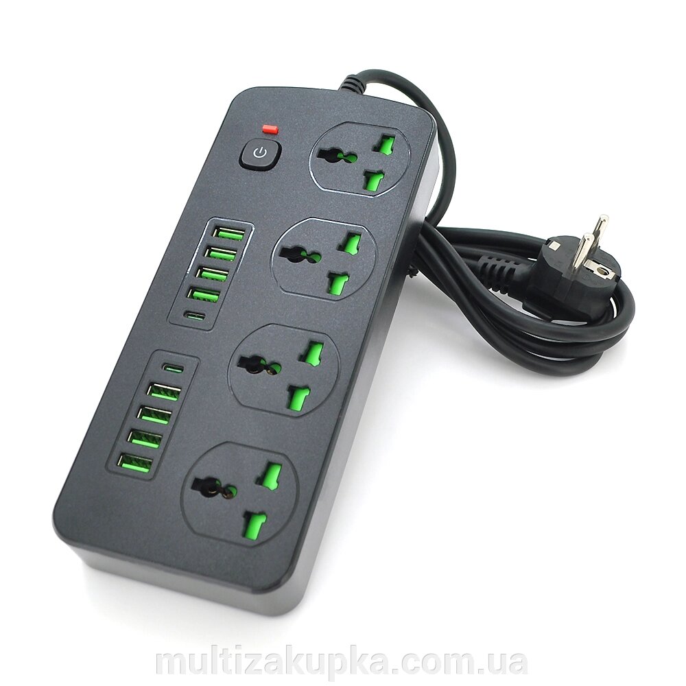 Мережевий фільтр ТВ-Т91, 4 розетки + 8 USB + 2 PD, 2 м, перетин 3х0, 75мм, 3000W, Black, Box від компанії Mультізакупка - фото 1