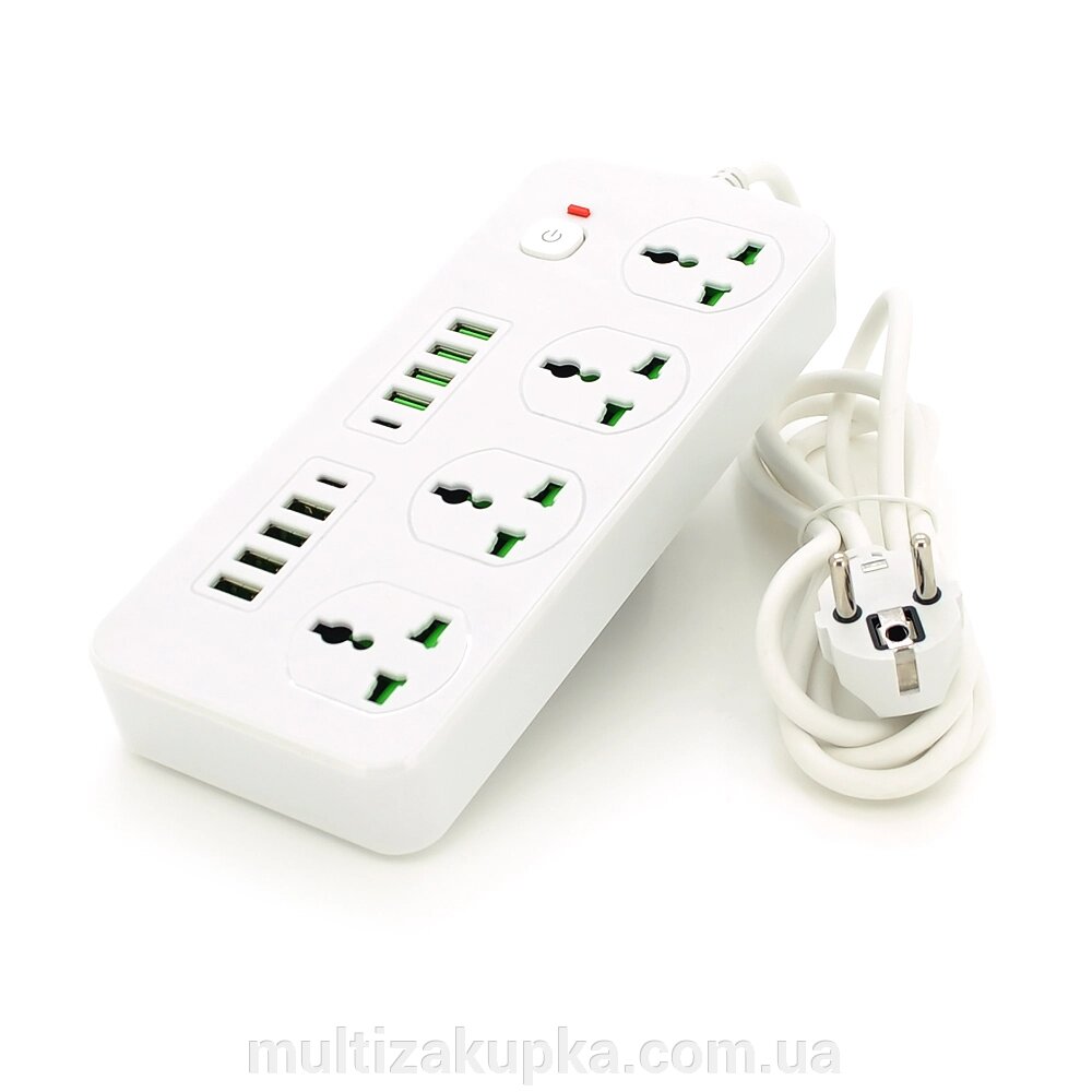 Мережевий фільтр ТВ-Т91, 4 розетки + 8 USB + 2 PD, 2 м, перетин 3х0, 75мм, 3000W, White, Box від компанії Mультізакупка - фото 1