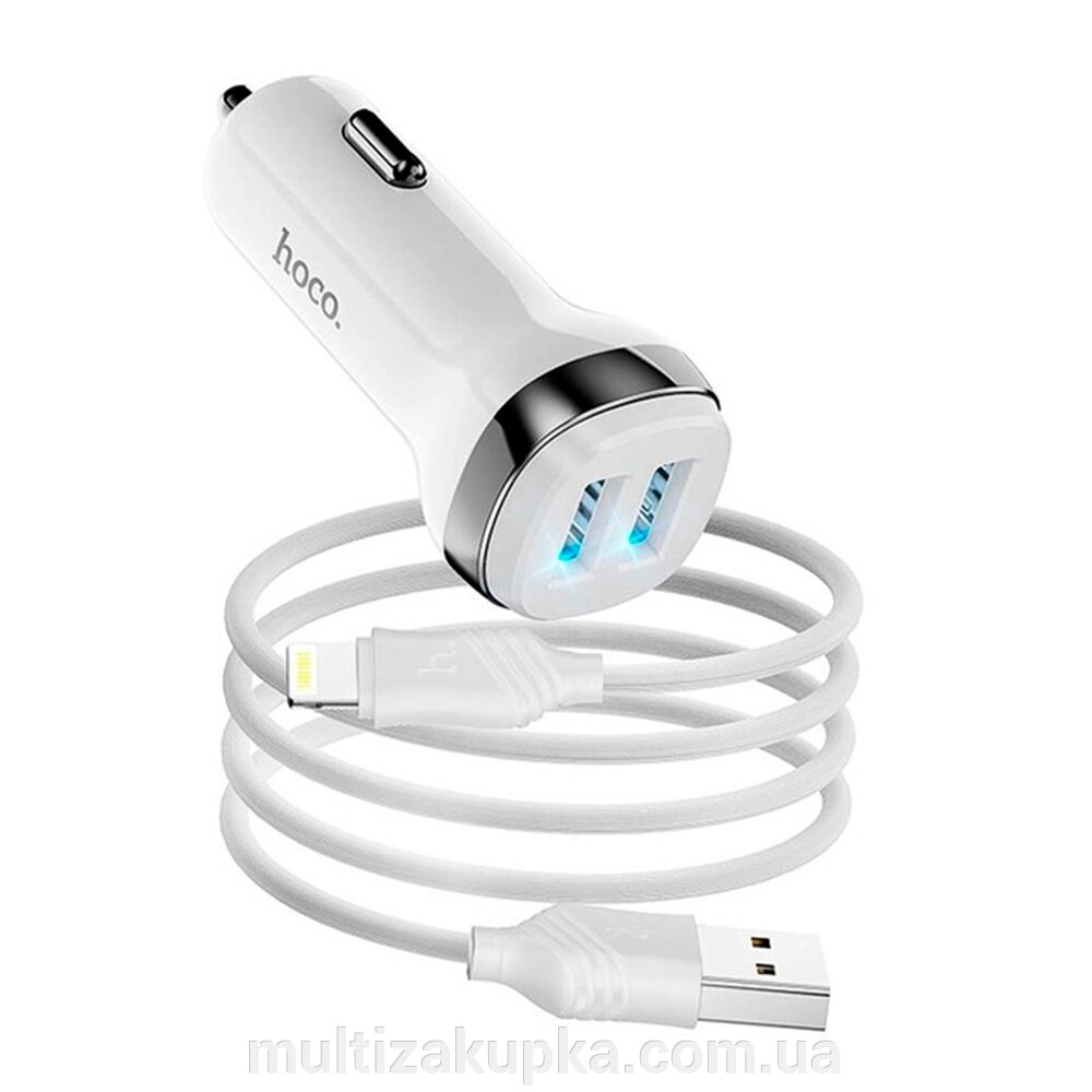 Набір АЗУ 12-24V HOCO Z40+ кабель Lighting, 2xUSB, 2.4A, кабель 1м, White, Box від компанії Mультізакупка - фото 1