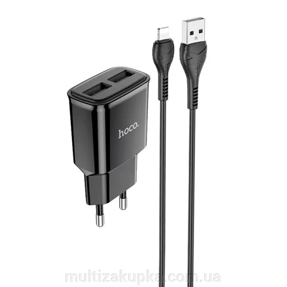 Набір СЗУ 110-240V HOCO C88A+ кабель Lighting, 2xUSB, 2.4A, кабель 1м, Black, Box від компанії Mультізакупка - фото 1