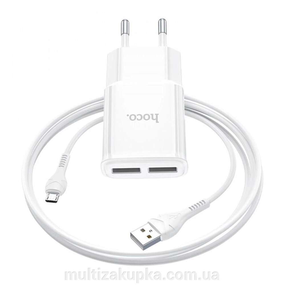 Набір СЗУ 110-240V HOCO C88A+ кабель Micro, 2xUSB, 2.4A, кабель 1м, White, Box від компанії Mультізакупка - фото 1