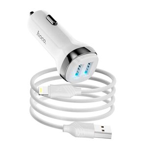 Набір АЗУ 12-24V HOCO Z40+ кабель Lighting, 2xUSB, 2.4A, кабель 1м, White, Box