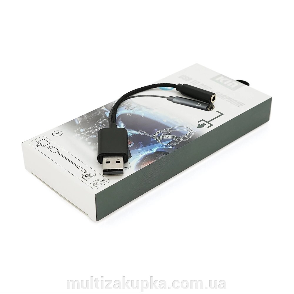 Перехідник для навушників KIN KY-210 USB2.0(M)-Jack3.5(F), Black, Box від компанії Mультізакупка - фото 1