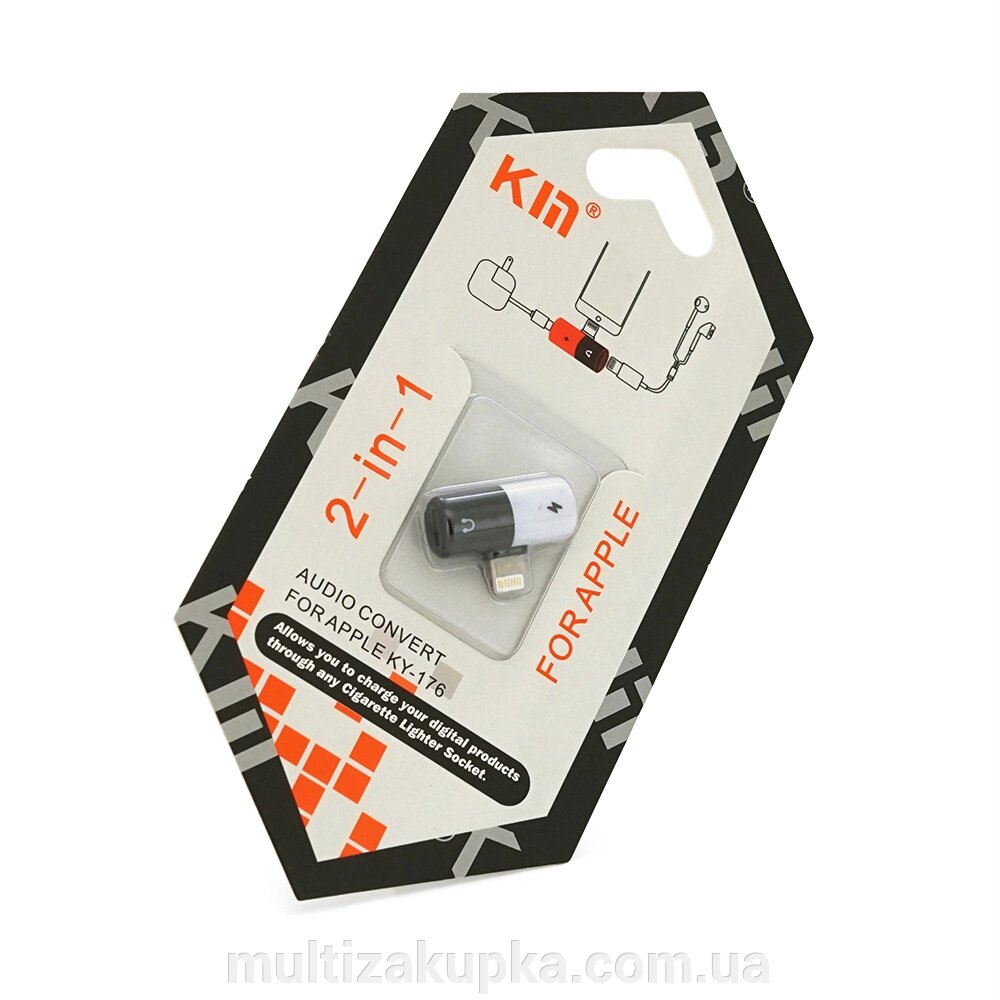 Перехідник KIN KY-176 Lighting (M) => 2/Lighting (F), White/Black, Box від компанії Mультізакупка - фото 1