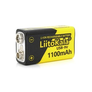 Акумулятор LiitoKala 9V/1100mAh, крона, USB вихід, NiMH Rechargeable Battery, 4 штуки в блістері ціна за штуку