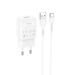 Набір СЗУ 110-240V HOCO C96A+ кабель Type-C, 1xUSB, 2.1A, кабель 1м, White, Blister