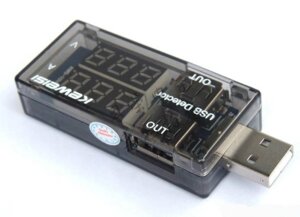 USB тестер Keweisi KWS-V21 напругі (3-8V) та струму (0-3A), Black