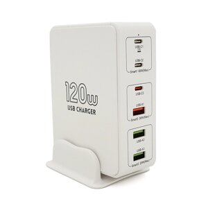 Зарядна станція V-818H потужністю 120W, Output: 3USB+3Type-C, DC: 5V/3, 9V/3A, 12V/3A, 20V/3.25A, White