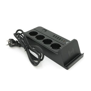 Мережевий фільтр G12, 4 Socket + 4 USB 3,2А + 2 Type-C + бездротова зарядка, 2м, Black, Box