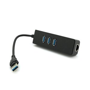 Хаб USB 3.0, 3 порти USB 3.0 + 1 порт Ethernet, Black, BOX