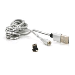 Магнітний кабель PiPo USB 2.0 /Lighting, 2m, 2А, тканинна оплетка, броньований, знімач, Silver, BOX