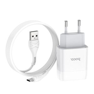 Набір СЗУ 110-240V HOCO C73A+ кабель Type-C, 2xUSB, 2.4A, кабель 1м, White, Blister