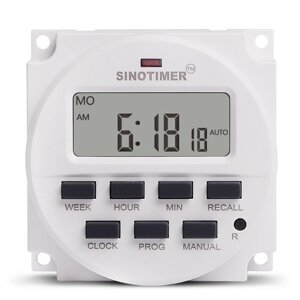 Таймер тижневий Sinotimer TM618N-4, програмування, 16А, 12V, 60х60х30 мм