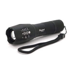 Ліхтар ручний Watton WT-023, 1LED Cree T6, 3W, 5 режимів, ZOOM, 18650/2800mah (перехідник 3*AAA), Black, IP44, СЗУ,