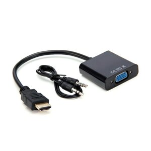 Конвертер HDMI ( тато ) на VGA ( мама ) 10cm, Black, 4K / 2K, Пакет + AUDIO Q300