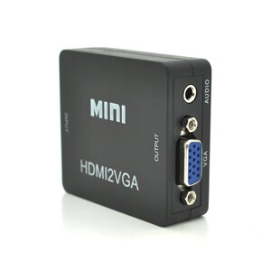 Конвертер Mini, HDMI to VGA, ВХІД HDMI (мама) на ВИХІД VGA (мама), 720P/1080P, Black, BOX