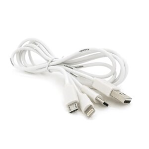 Кабель KSC-078 BAITONG charging data cable3 in 1 Micro / Iphone / Type-C, довжина 1м, White, BOX