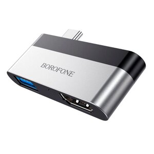 Перехідник BOROFONE DH2 Type-C (Male) - USB3.0+2*HDMI, Black, Box