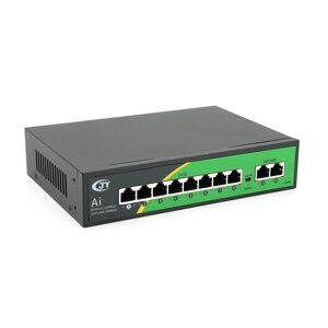 POE комутатор JY-1010B 8 POE 10/100 + 2 RJ45 10/100 + вбудований блок живлення 52V 2.3A