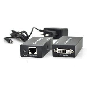 Активний подовжувач DVI 60m по кручений парі через RJ-45, Black, BOX