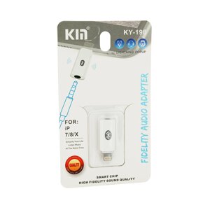 Перехідник KIN KY-196 Lighting (M) => Jack 3.5mm (F)+Bluetooth, White, Box