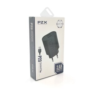 Набір 2 в 1 СЗУ With iPhone Cable 110-240V PZX P23, 2xUSB, 2,4A, Black, Blister-box