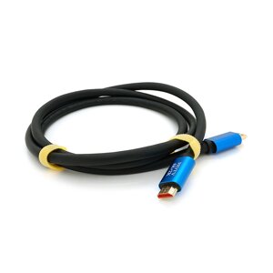 Кабель Merlion HDMI-HDMI 4Kx2K Ultra HD, 1.5m, v2,0, круглий Black, коннектор Blue, Blister-box, Q100