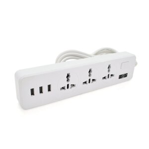 Мережевий фільтр ТВ-Т13, 3 розетки + 3 USB, 2 м, перетин 3х0,75мм, 2500W, White, Box