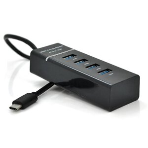 Хаб Type-C, 4 порти USB 3.0, 20 см, Black, Blister