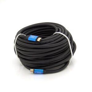 Кабель Merlion HDMI-HDMI 4Kx2K Ultra HD, 25.0m, v2,0, круглий Black, коннектор Blue, Blister-box, Q10