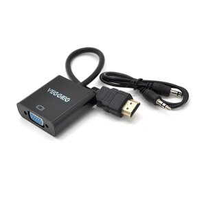 Конвертер VEGGIEG H-V2B HDMI ( тато ) на VGA ( мама ) + Audio, 25cm, Black, Пакет