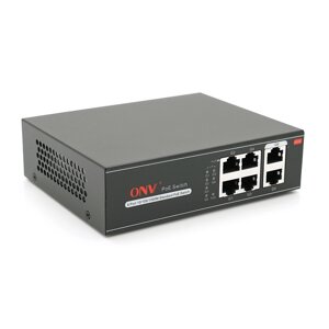 4х портовий PoE Full Gigabit комутатор ONV-H3064P, 4xPoe1000Мбіт + 2х1000 Мбіт, IEEE802.3af/at, загальна потужність 65