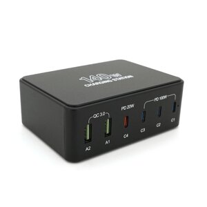 Зарядна станція V-118H потужністю 140W, Output: 2USB+4Type-C, DC: 5V/3, 9V/3A, 12V/3A, 20V/5A, Black