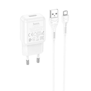 Набір СЗУ 110-240V HOCO C96A+ кабель Micro, 1xUSB, 2.1A, кабель 1м, White, Blister