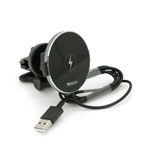 Автотримач Yesido C131+ Wireless Charging 15W, кріплення на решітку, магніт, Black, Box