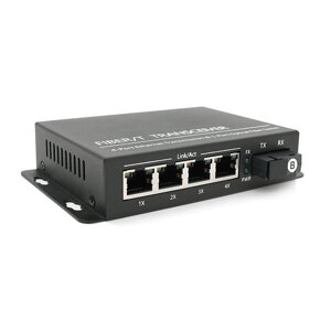 4х портовий медіаконвертор ONV-0110S-SCX-S4-B, 4*100М RJ45 + 1*SC порт (1310/1550nm, 20km)