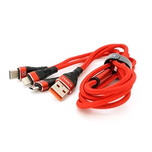 Кабель KSC-296 TUOYUAN charging data cable 3 in 1 Micro / Iphone / Type-C, довжина 1м, Red, BOX