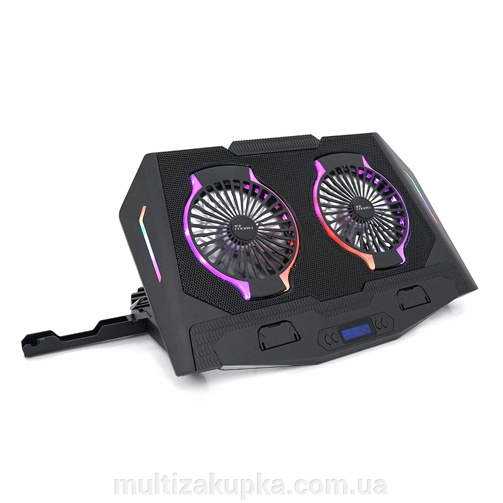 Підставка для ноутбука IceCoorel N10, 10-18", 2*125mm 140010% RPM, корпус пластик+алюміній, 2xUSB 2.0+LCD від компанії Mультізакупка - фото 1