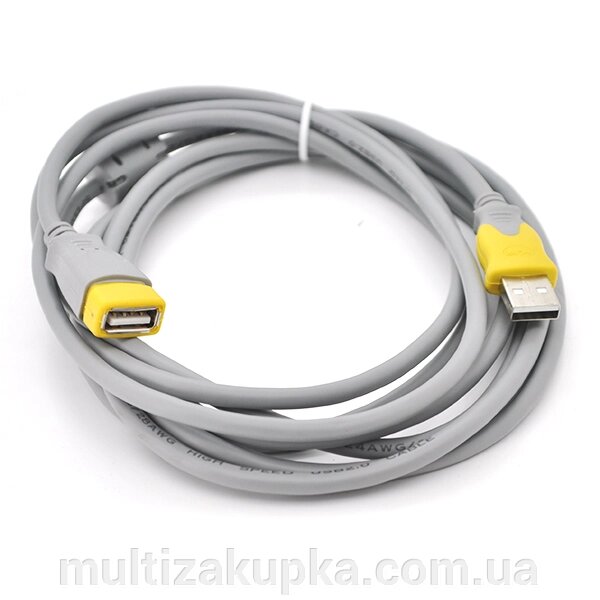 Подовжувач USB 2.0 V-Link AM / AF, 1.5m, 1 феріт, Grey / Yellow, Q250 від компанії Mультізакупка - фото 1